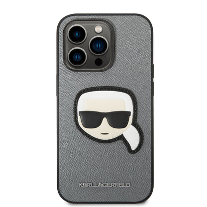 Case for Apple iPhone 14 Pro, Karl Lagerfeld, Saffiano Karl's Head, Silver