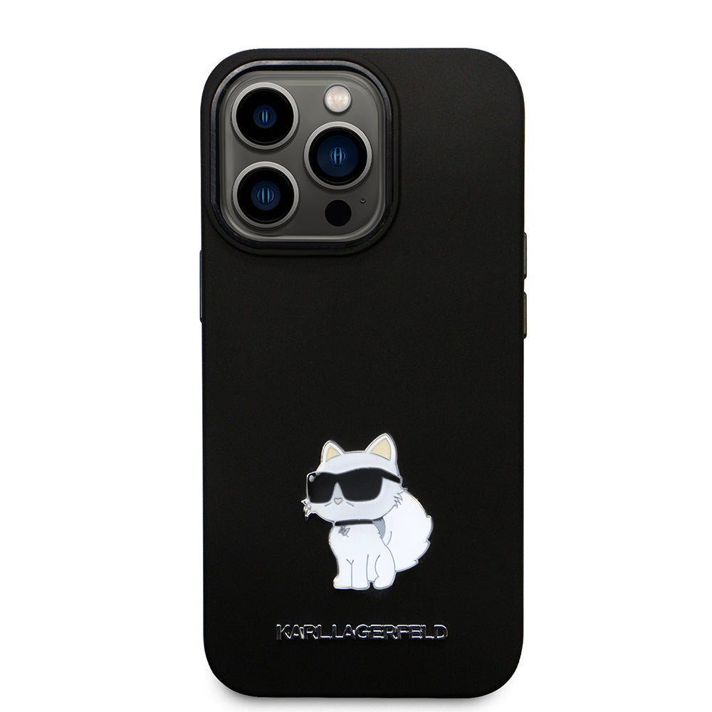 Case for Apple iPhone 14 Pro, Karl Lagerfeld, Silicone Choupette Metal, Black