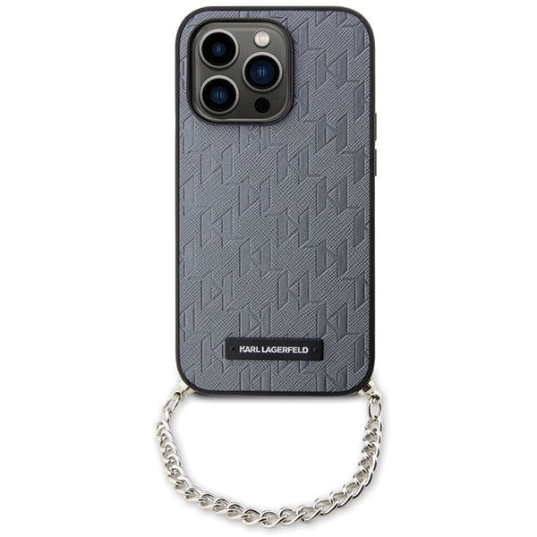 Case for Apple iPhone 14 Pro Max, Karl Lagerfeld, Saffiano Monogram Chain, Silver