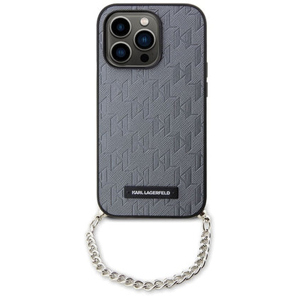 Case for Apple iPhone 14 Pro Max, Karl Lagerfeld, Saffiano Monogram Chain, Silver