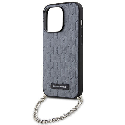 Case for Apple iPhone 14 Pro Max, Karl Lagerfeld, Saffiano Monogram Chain, Silver