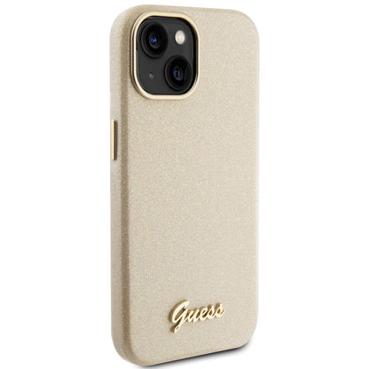 Case for Apple iPhone 15, Guess, Glitter Glossy Script, Beige