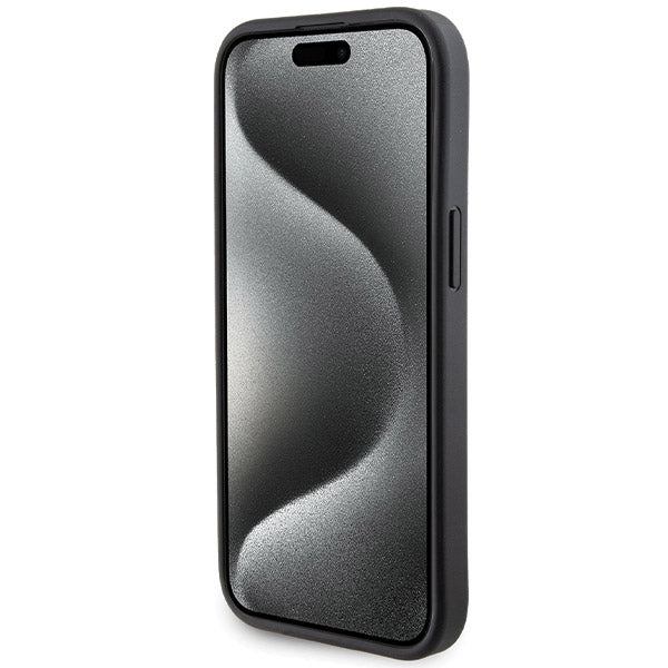 Case for Apple iPhone 15, Guess, Grip Stand 4G Saffiano Strass, Black