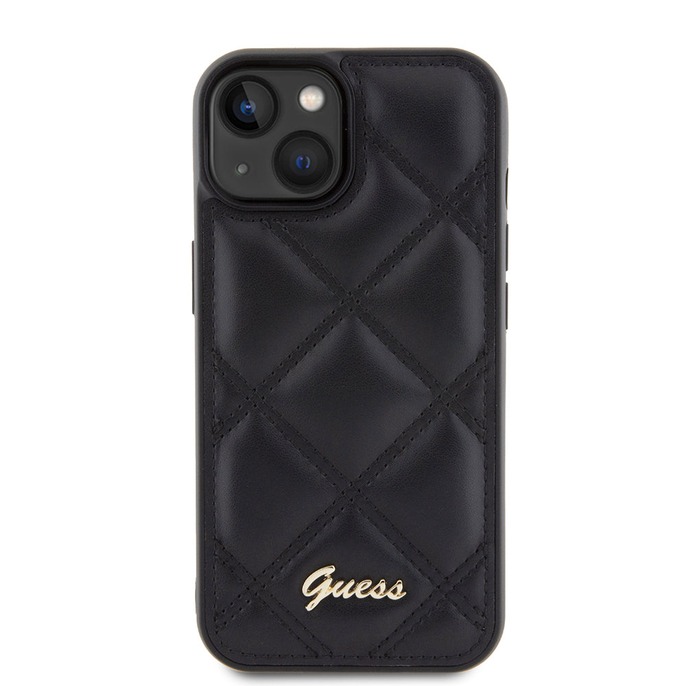 Case for Apple iPhone 15, Guess, Quilted Metal Logo, Black