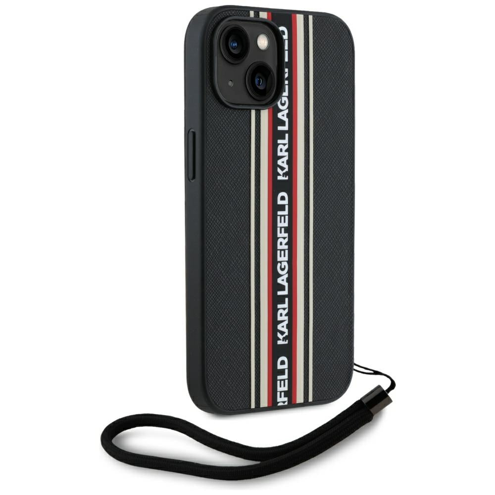 Case for Apple iPhone 15, Karl Lagerfeld, Saffiano Athleisure Stripes with Strap, Rosie
