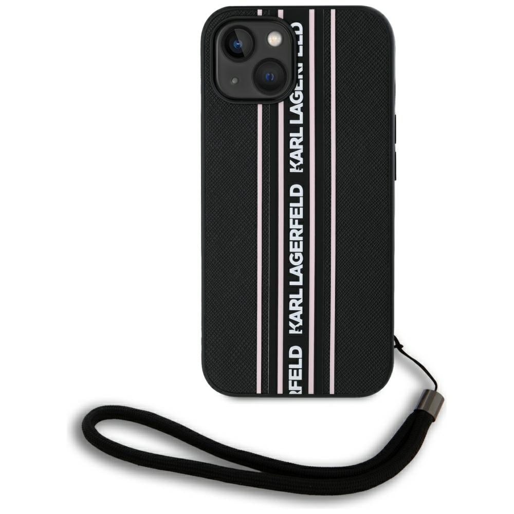 Case for Apple iPhone 15, Karl Lagerfeld, Saffiano Athleisure Stripes with Strap, Pink