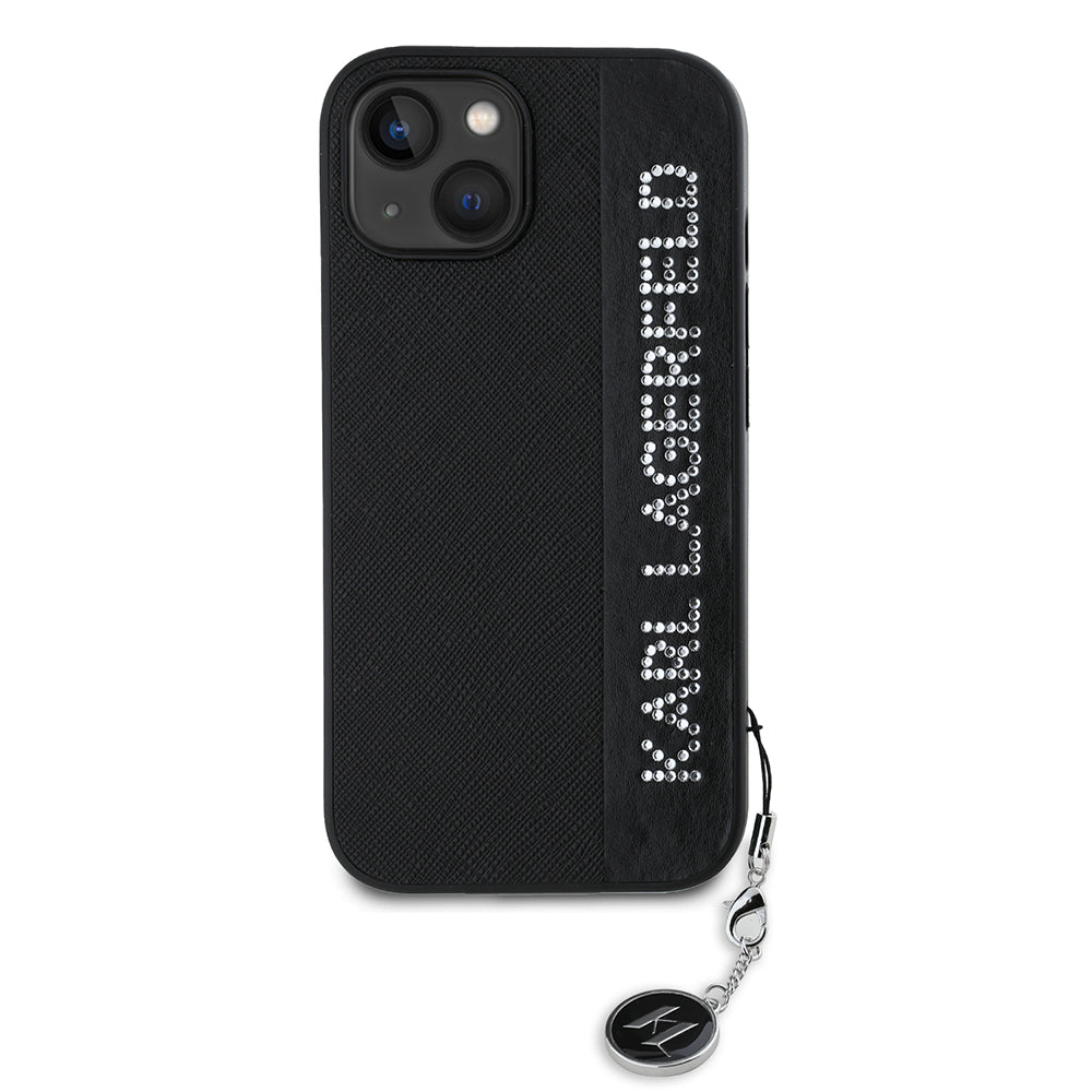 Case for Apple iPhone 15, Karl Lagerfeld, Saffiano Rhinestones & Charm, Black