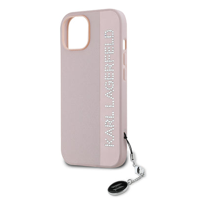 Case for Apple iPhone 15, Karl Lagerfeld, Saffiano Rhinestones & Charm, Pink