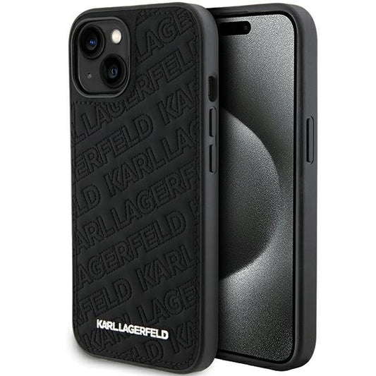 Case for Apple iPhone 15 Plus, Karl Lagerfeld, Diagonal Quilted K Pattern, Black