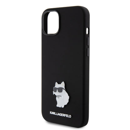 Case for Apple iPhone 15 Plus, Karl Lagerfeld, Silicone Choupette Metal, Black