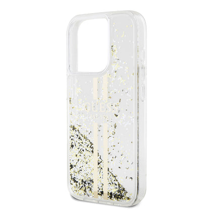 Case for Apple iPhone 15 Pro, Guess, Liquid Glitter Gold Stripes, Transparent