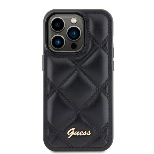 Case for Apple iPhone 15 Pro, Guess, Quilted Metal Logo, Black