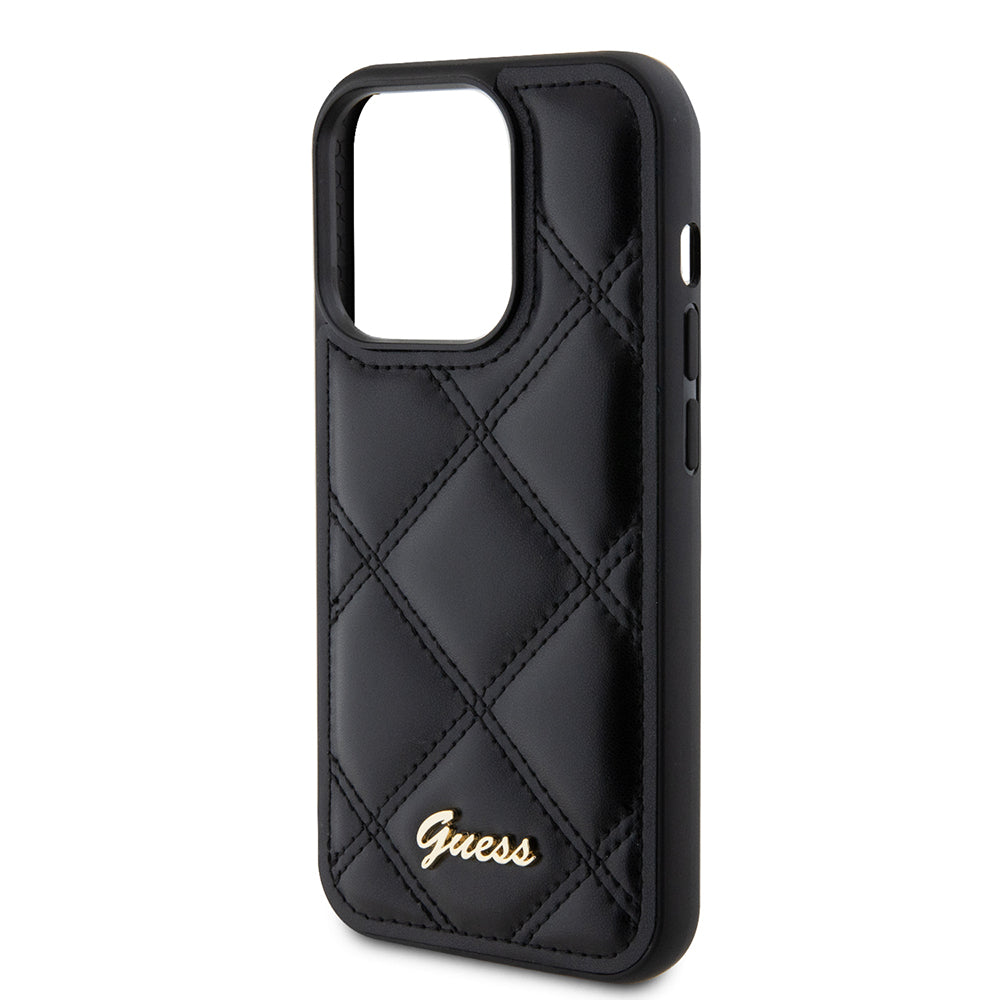 Case for Apple iPhone 15 Pro, Guess, Quilted Metal Logo, Black
