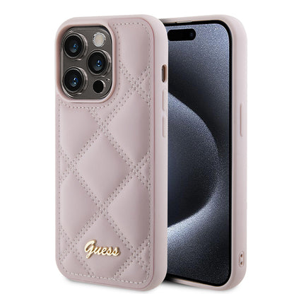 Case for Apple iPhone 15 Pro, Guess, Quilted Metal Logo, Pink
