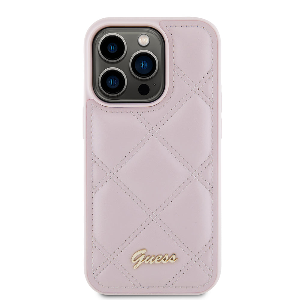 Case for Apple iPhone 15 Pro, Guess, Quilted Metal Logo, Pink