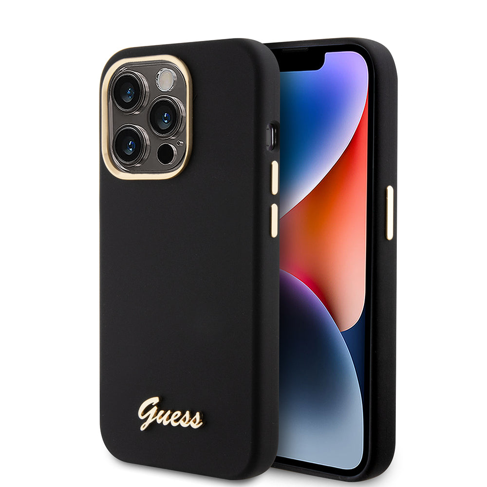 Case for Apple iPhone 15 Pro, Guess, Script Metal Logo & Frame, Black
