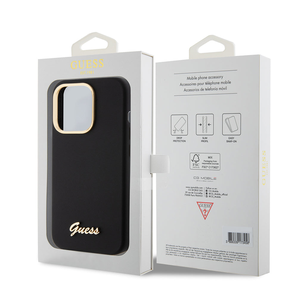 Case for Apple iPhone 15 Pro, Guess, Script Metal Logo & Frame, Black