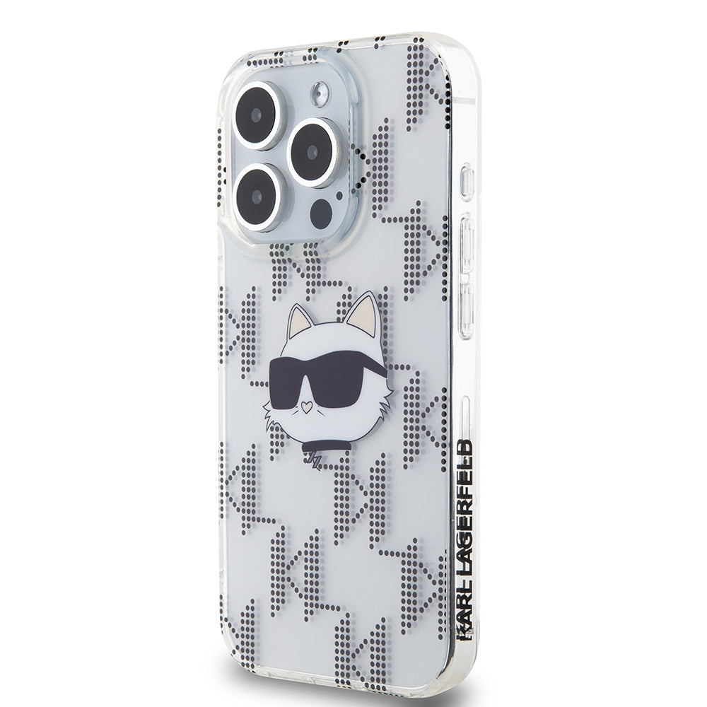 Case for Apple iPhone 15 Pro, Karl Lagerfeld, IML Electroplated Choupette Head, Transparent