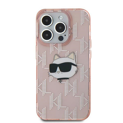 Case for Apple iPhone 15 Pro, Karl Lagerfeld, IML Luxury Monogram Choupette's Head, Pink