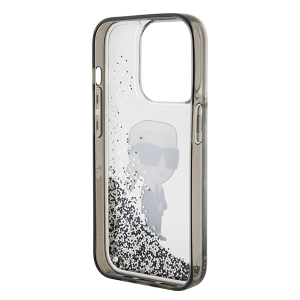 Case for Apple iPhone 15 Pro, Karl Lagerfeld, Liquid Glitter Ikonik Karl, Transparent