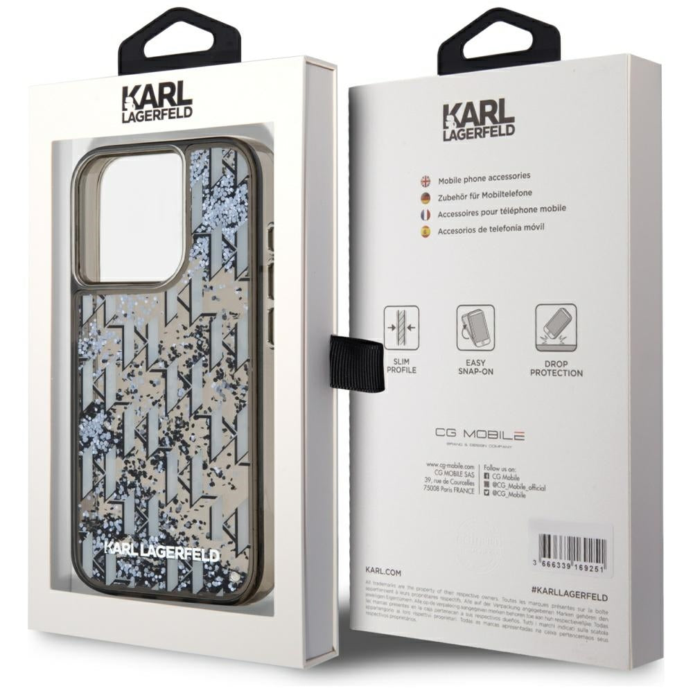 Case for Apple iPhone 15 Pro, Karl Lagerfeld, Liquid Glitter Monogram, Black