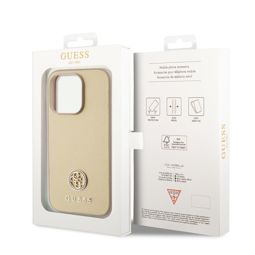 Case for Apple iPhone 15 Pro Max, Guess, 4G Strass Metal Logo, Gold