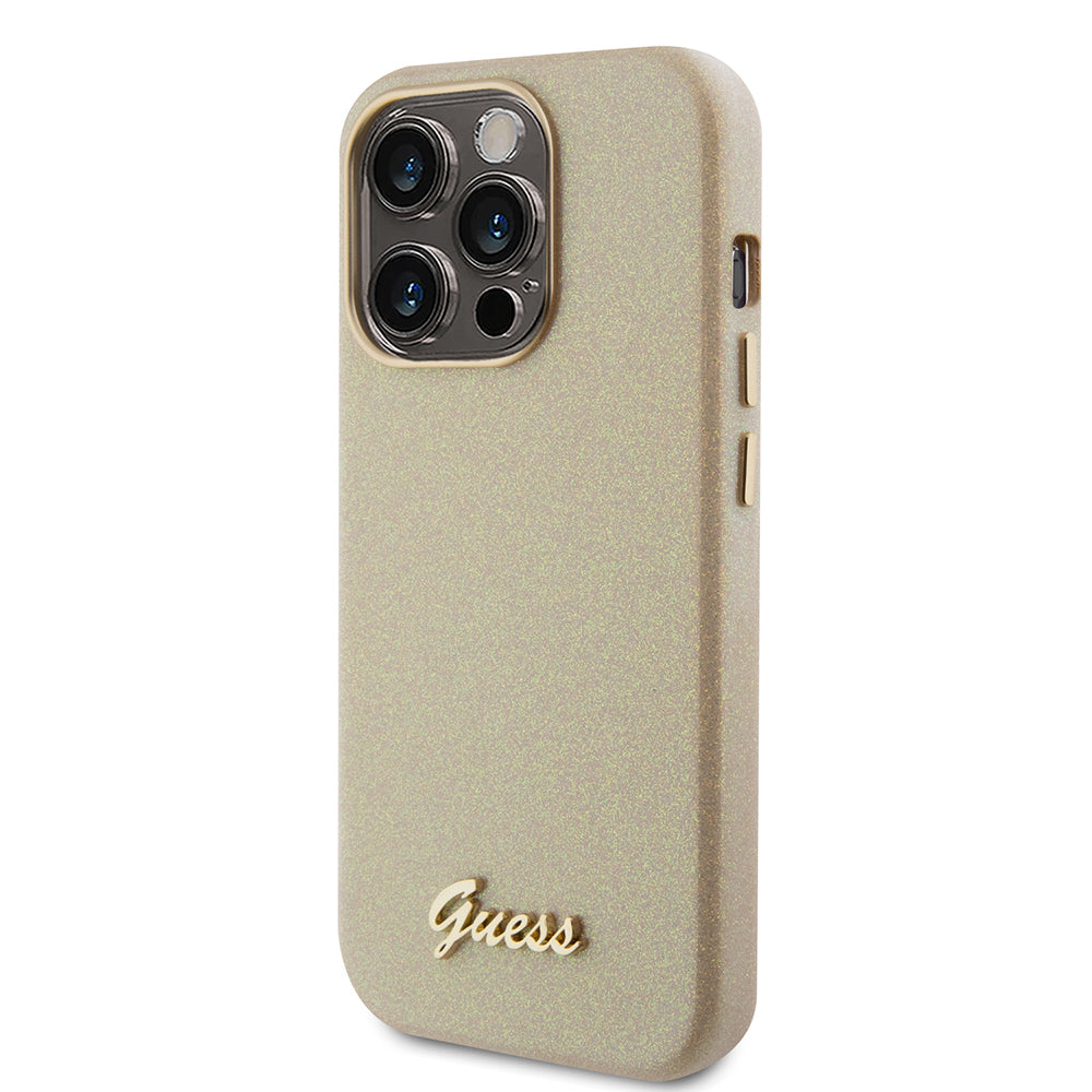 Case for Apple iPhone 15 Pro Max, Guess, Glitter Glossy Script, Beige