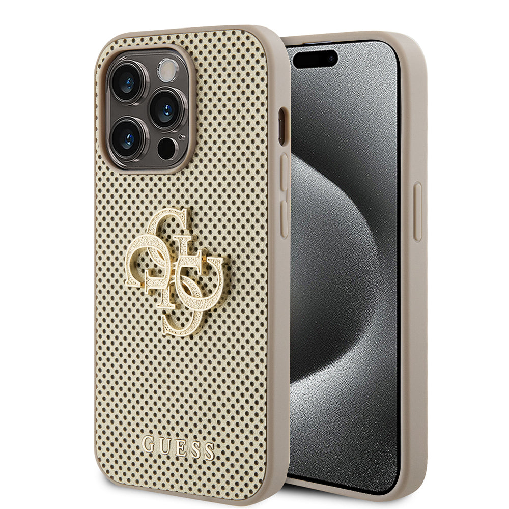 Case for Apple iPhone 15 Pro Max, Guess, Perforated 4G, Gold