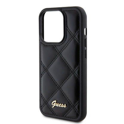 Case for Apple iPhone 15 Pro Max, Guess, Quilted Metal Logo, Black
