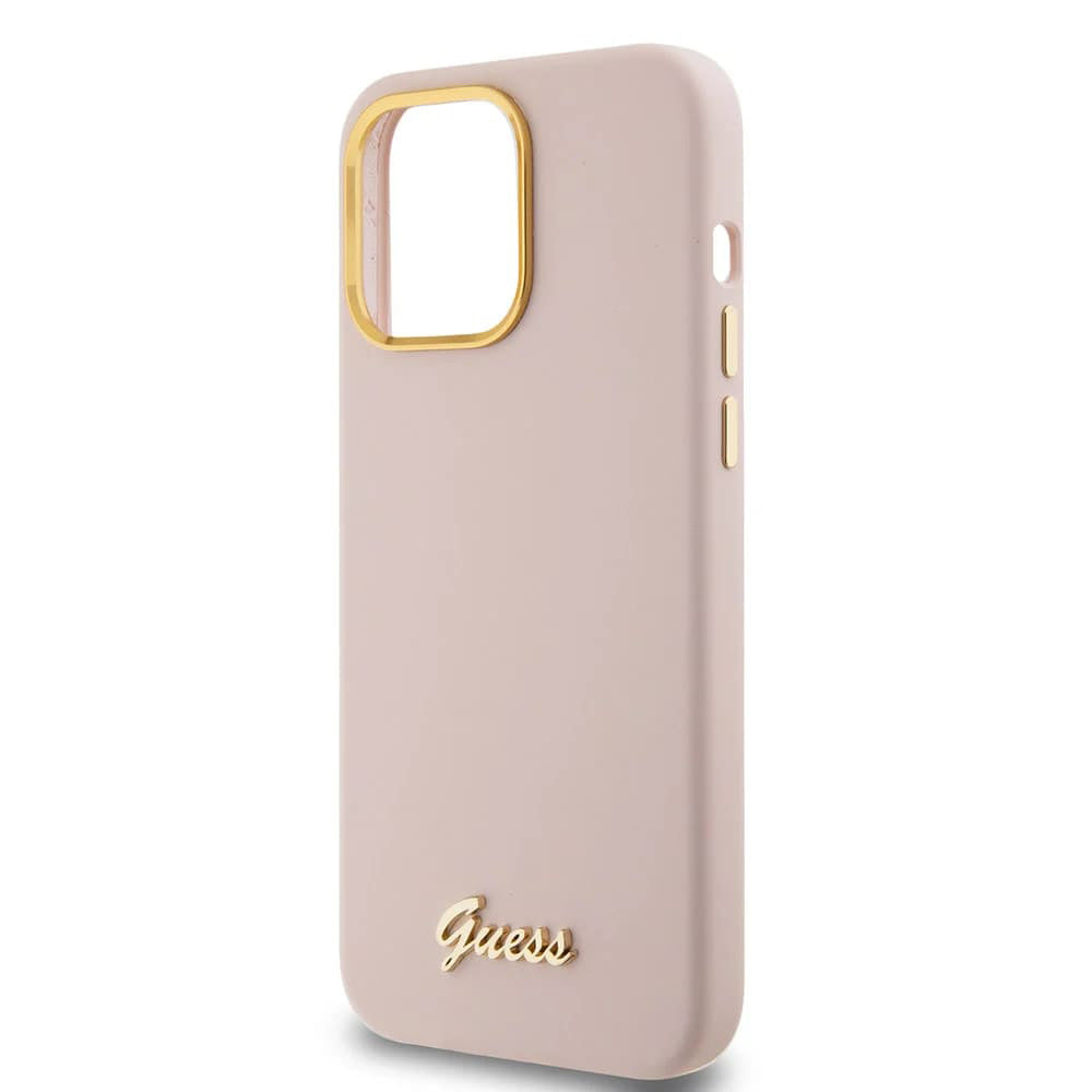 Case for Apple iPhone 15 Pro Max, Guess, Script Metal Logo & Frame, Light Pink
