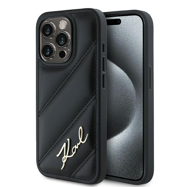 Case for Apple iPhone 15 Pro Max, Karl Lagerfeld, Diagonal Quilted Script, Black