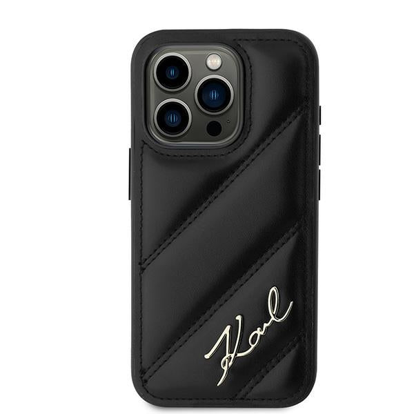 Case for Apple iPhone 15 Pro Max, Karl Lagerfeld, Diagonal Quilted Script, Black