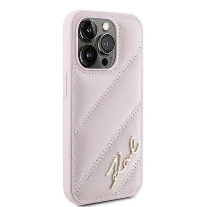 Case for Apple iPhone 15 Pro Max, Karl Lagerfeld, Diagonal Quilted Script, Pink