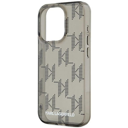 Case for Apple iPhone 15 Pro Max, Karl Lagerfeld, IML Luxury Monogram KL Pattern with Strap, Black
