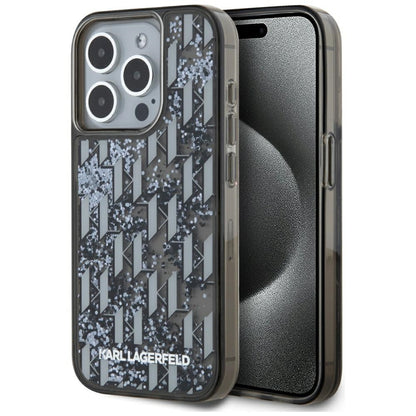 Case for Apple iPhone 15 Pro Max, Karl Lagerfeld, Liquid Glitter Monogram, Black