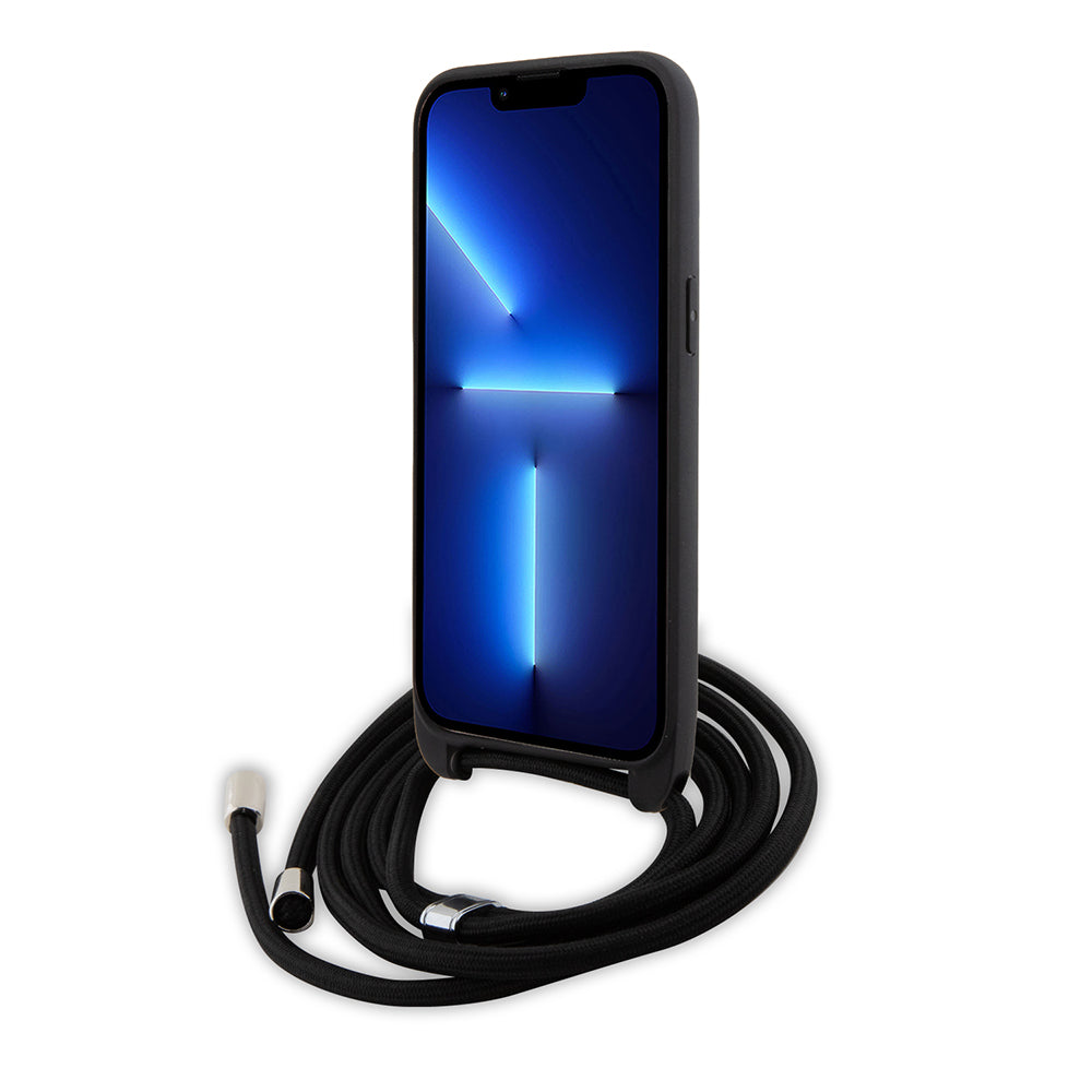 Case for Apple iPhone 15 Pro Max, Karl Lagerfeld, Saffiano Crossbody Monogram Metal Pin Karl, Black