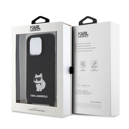 Case for Apple iPhone 15 Pro Max, Karl Lagerfeld, Silicone Crossbody Choupette, Black