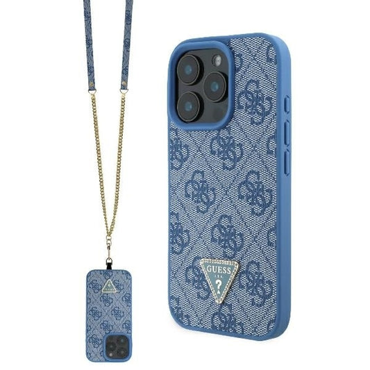 Case for Apple iPhone 16, Guess, Crossbody 4G Triangle Strass, Blue