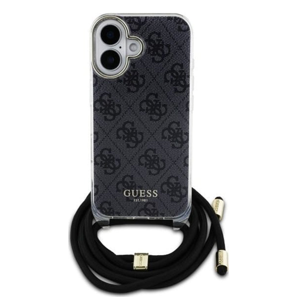 Case for Apple iPhone 16, Guess, Crossbody Cord 4G Print, Black