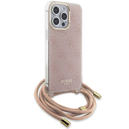 Case for Apple iPhone 16, Guess, Crossbody Cord 4G Print, Pink