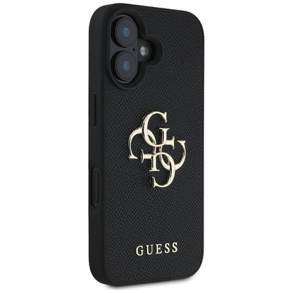 Case for Apple iPhone 16, Guess, Grained Big 4G Logo Small Classic Logo, Black