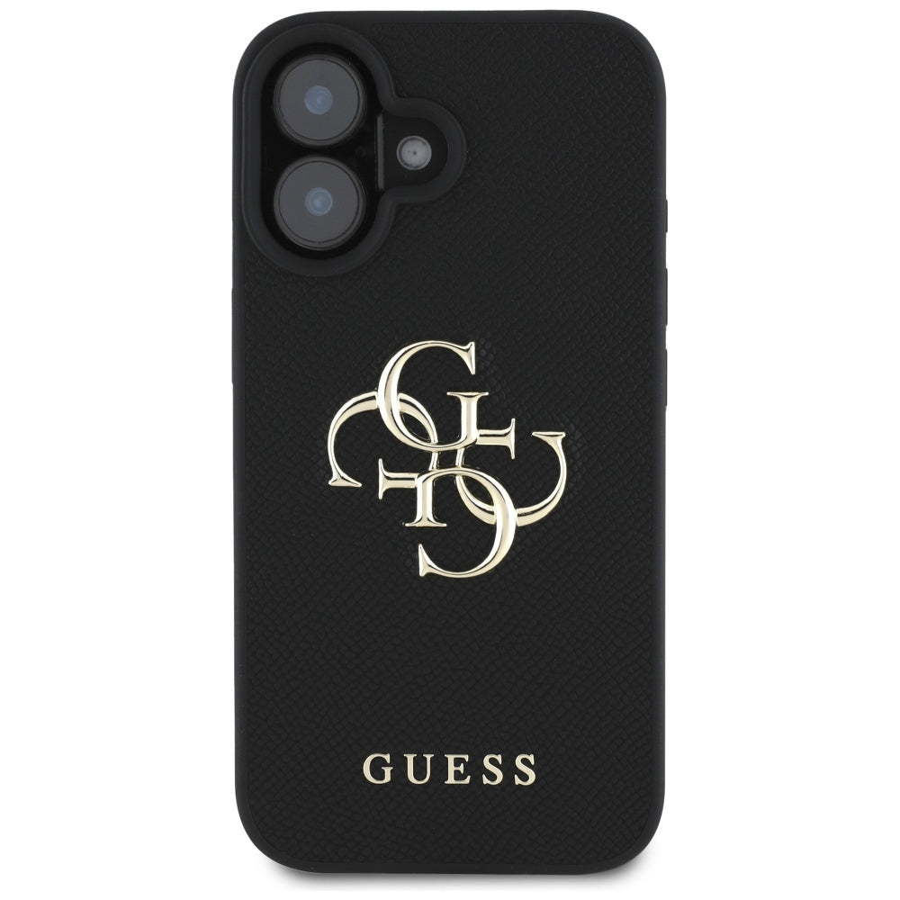 Case for Apple iPhone 16, Guess, Grained Big 4G Logo Small Classic Logo, Black