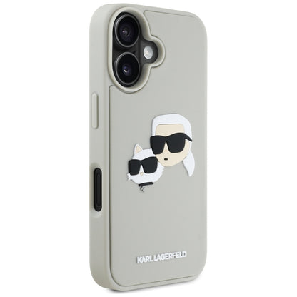 Case for Apple iPhone 16, Karl Lagerfeld, 3D Rubber Karl & Choupette, Beige