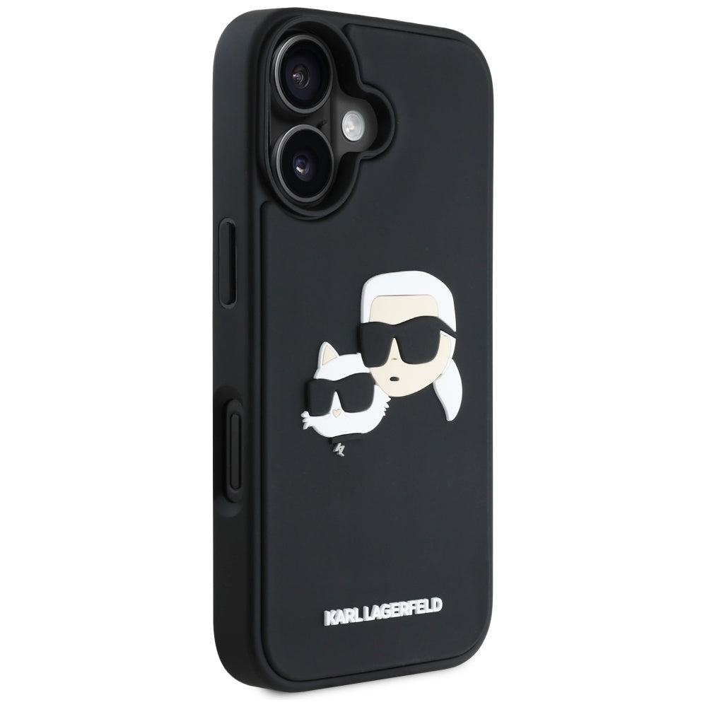 Case for Apple iPhone 16, Karl Lagerfeld, 3D Rubber Karl & Choupette, Black