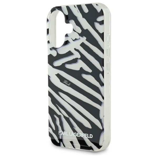 Case for Apple iPhone 16, Karl Lagerfeld, IML Luxury Zebra Pattern with Strap, Black