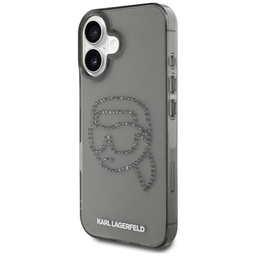 Case for Apple iPhone 16, Karl Lagerfeld, IML Rhinestones Karl's Head, Black