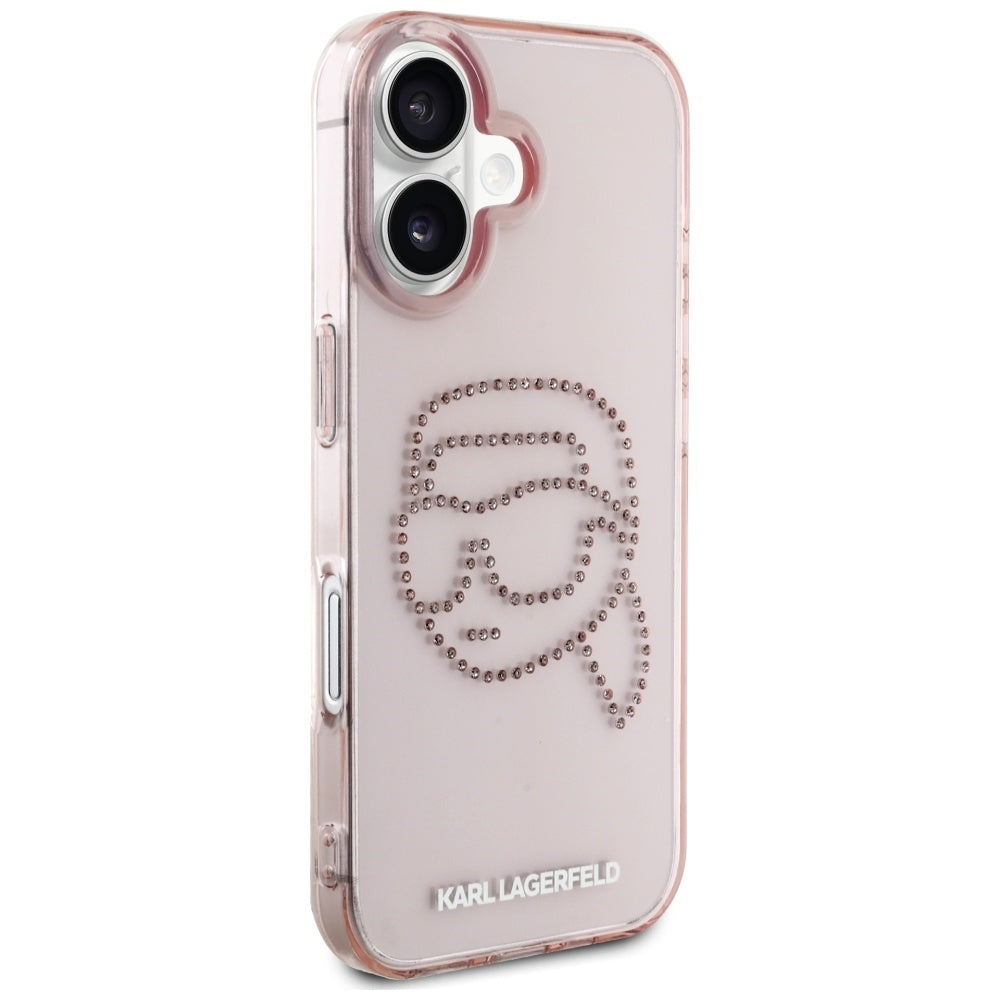 Case for Apple iPhone 16, Karl Lagerfeld, IML Rhinestones Karl's Head, Pink