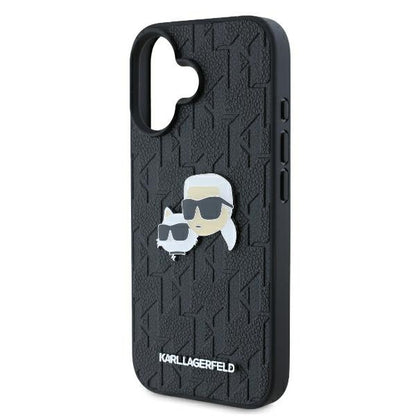 Case for Apple iPhone 16 Plus, Karl Lagerfeld, Monogram Karl & Choupette's Heads, Black