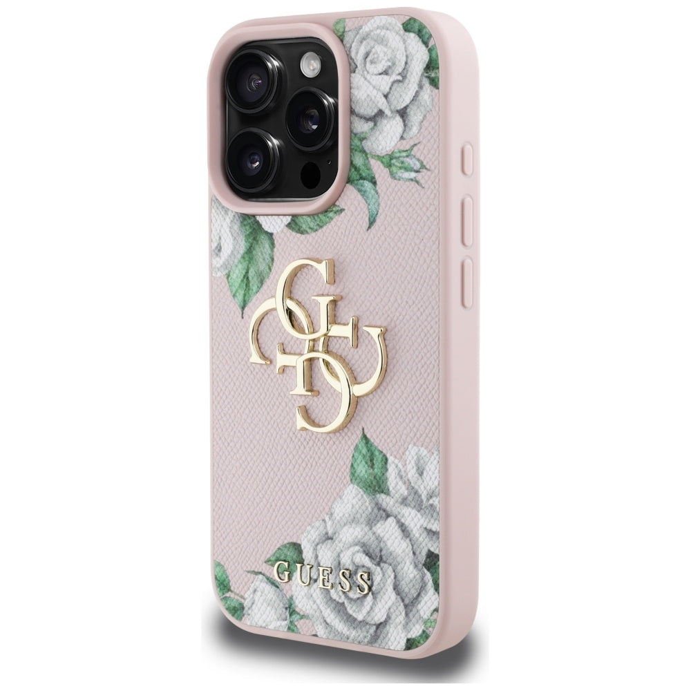 Case for Apple iPhone 16 Pro, Guess, 4G Grained Roses Big Logo, Pink