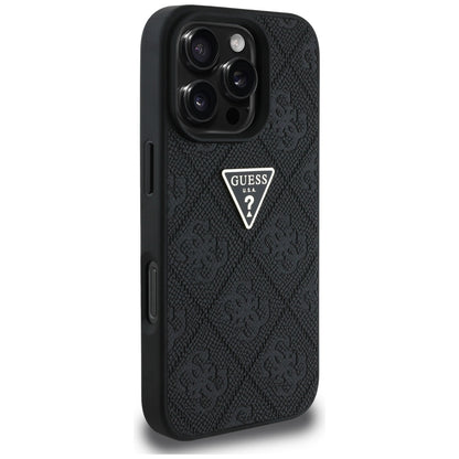 Case for Apple iPhone 16 Pro, Guess, Hot Stamp 4G Pattern Triangle Logo, Black